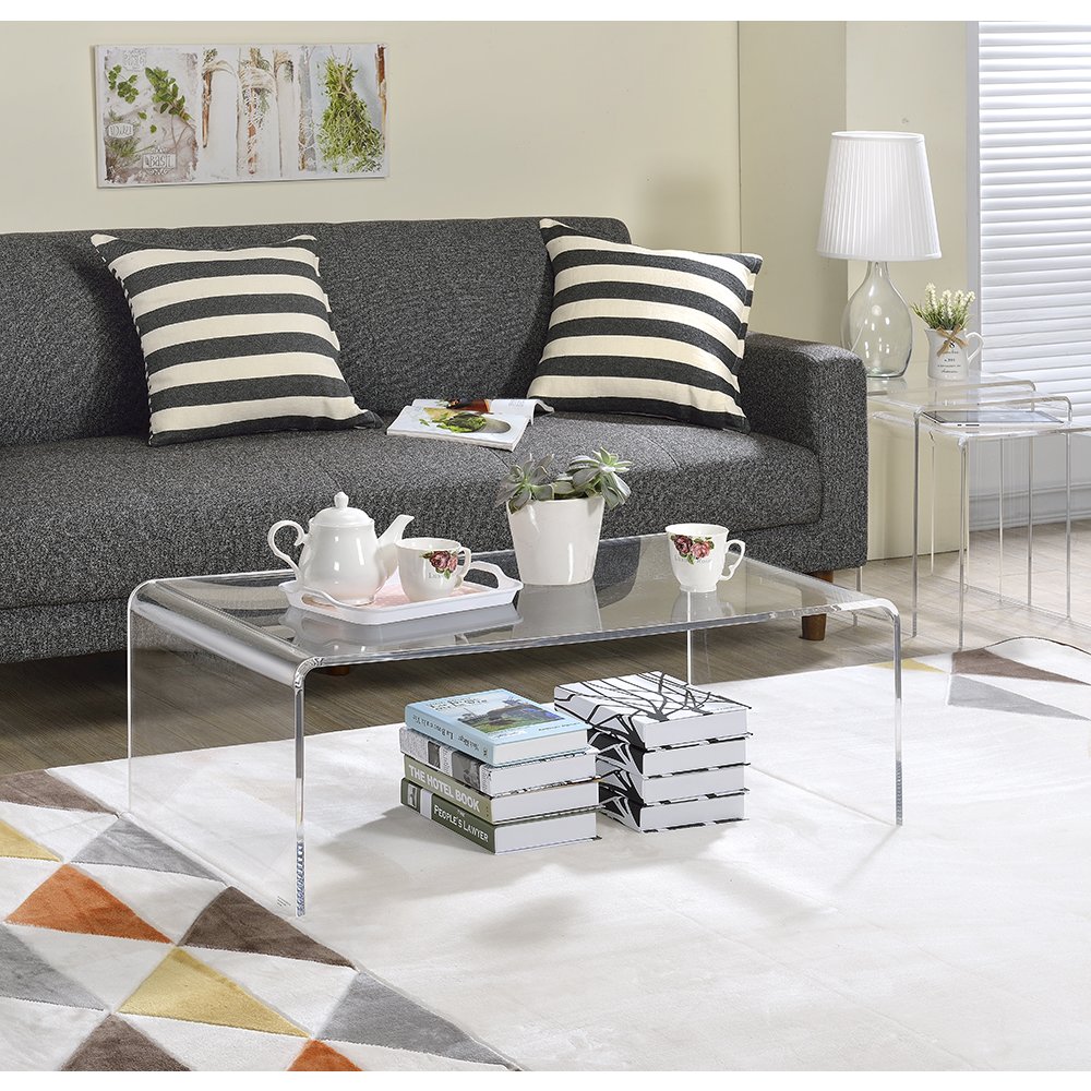 Clear Lucite Acrylic Low Profile Rectangular Coffee Table. Picture 5