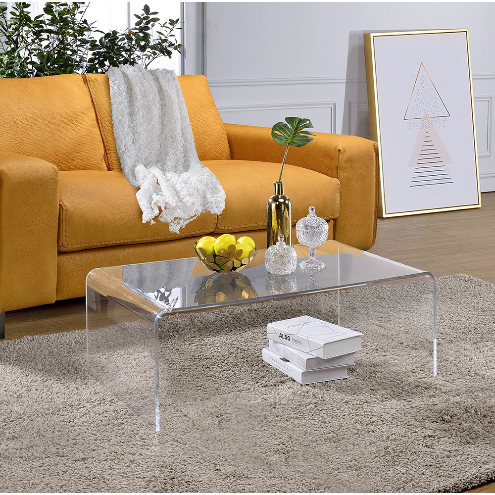 Clear Lucite Acrylic Low Profile Rectangular Coffee Table. Picture 3
