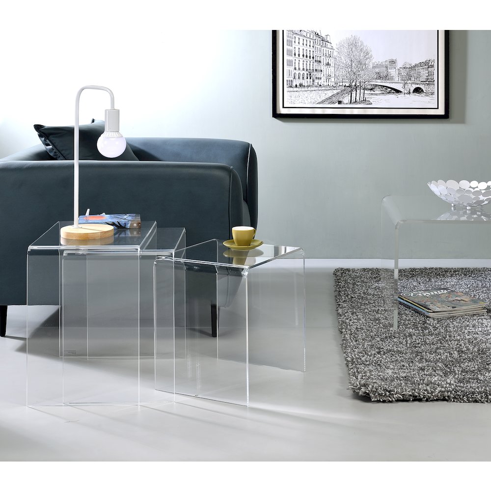 Clear Lucite Acrylic Nesting Side Tables Accent Set of 3. Picture 2