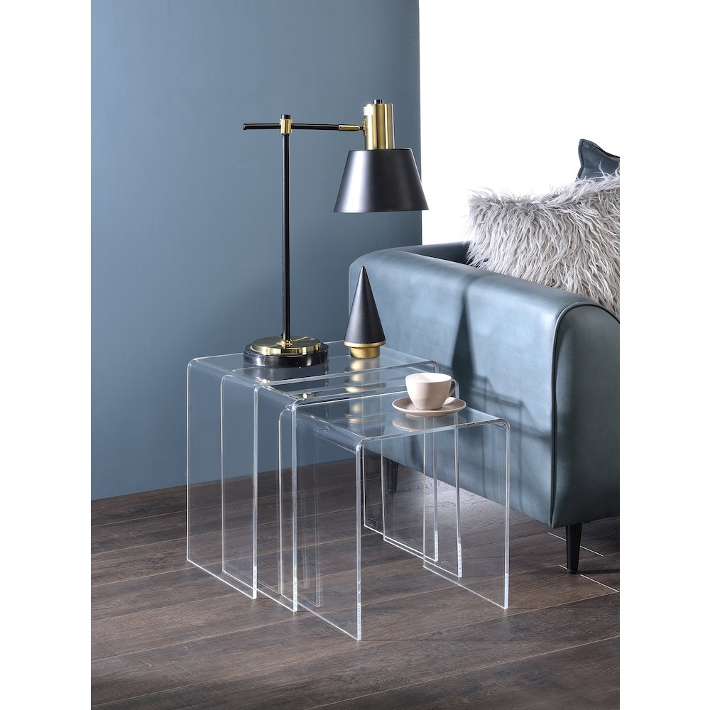 Clear Lucite Acrylic Nesting Side Tables Accent Set of 3. Picture 3