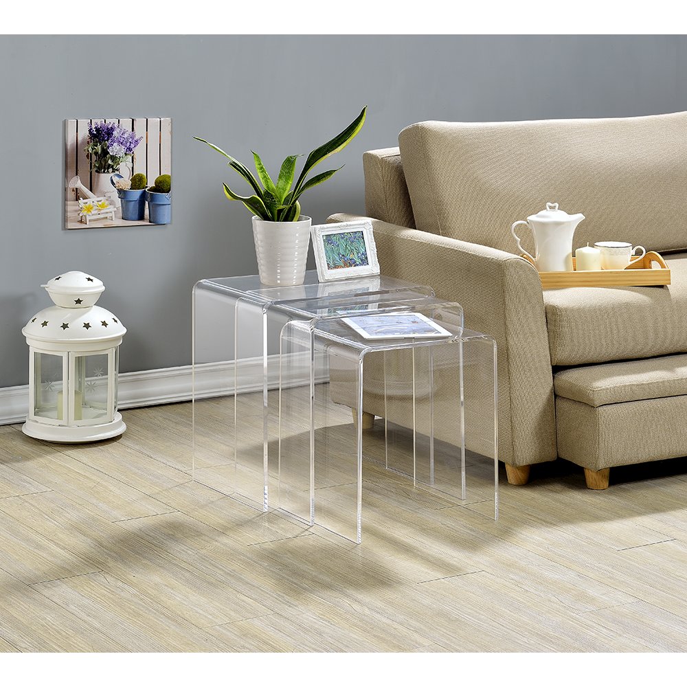 Clear Lucite Acrylic Nesting Side Tables Accent Set of 3. Picture 7