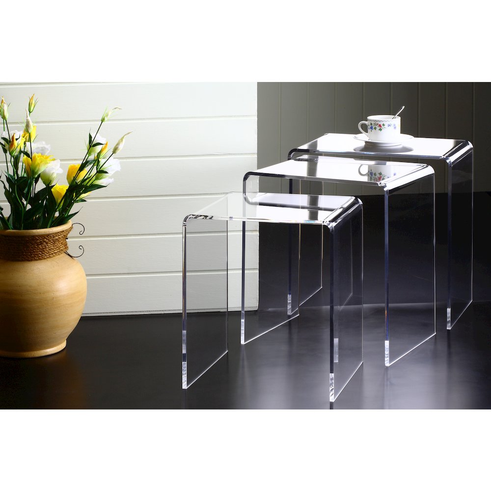 Clear Lucite Acrylic Nesting Side Tables Accent Set of 3. Picture 4