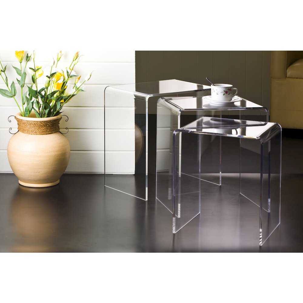 Clear Lucite Acrylic Nesting Side Tables Accent Set of 3. Picture 5