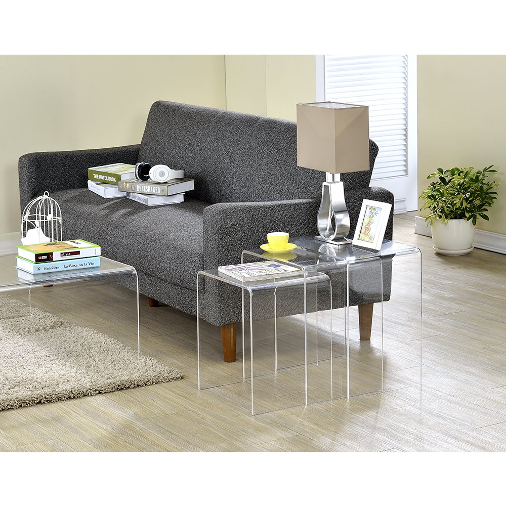 Clear Lucite Acrylic Nesting Side Tables Accent Set of 3. Picture 8