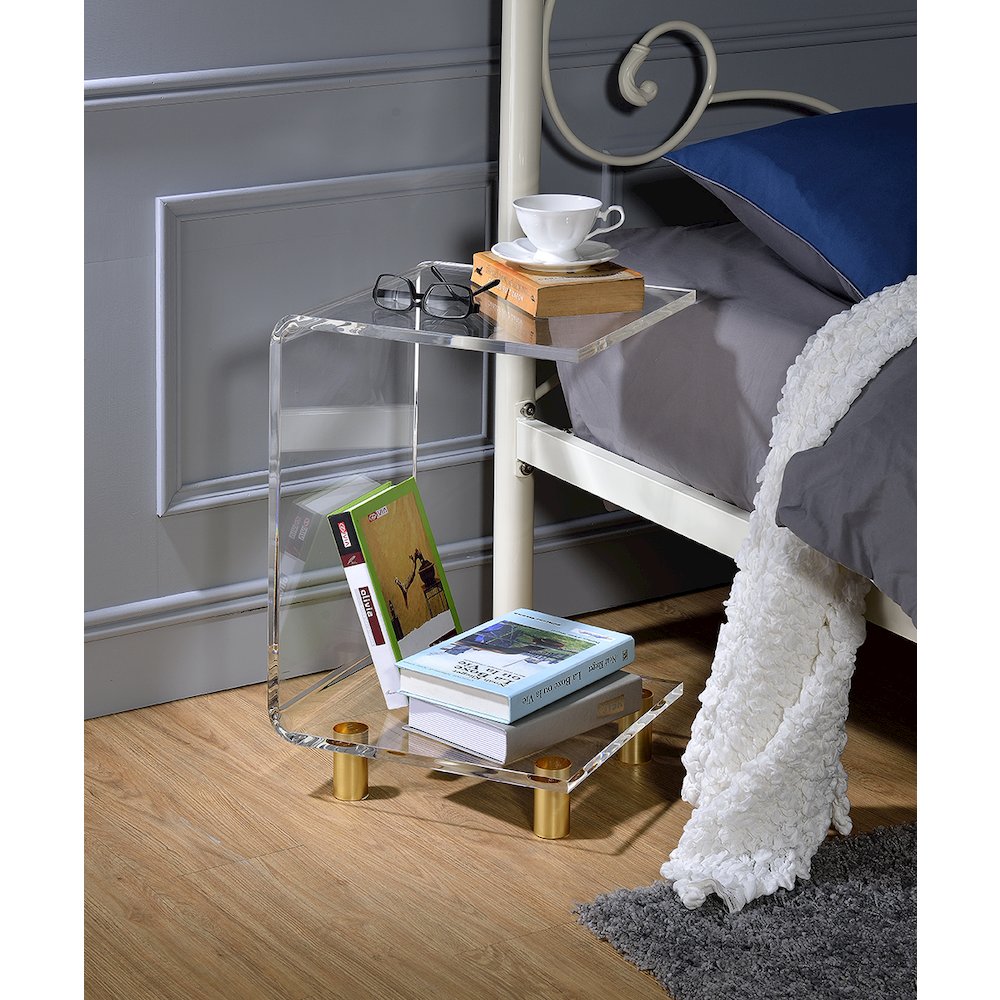 Gold Lucite Acrylic C-Shape Side Accent Table Glam. Picture 3