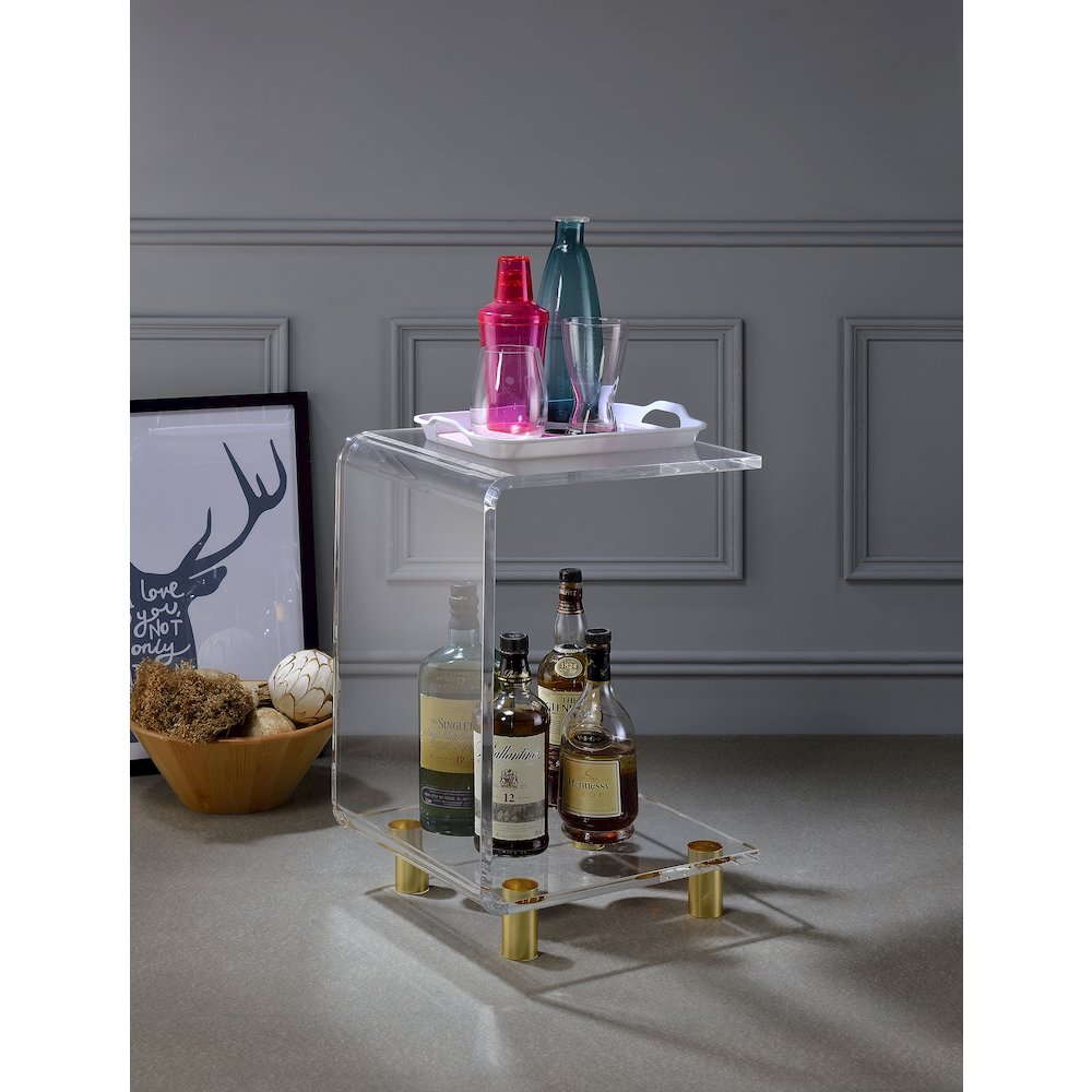 Gold Lucite Acrylic C-Shape Side Accent Table Glam. Picture 4