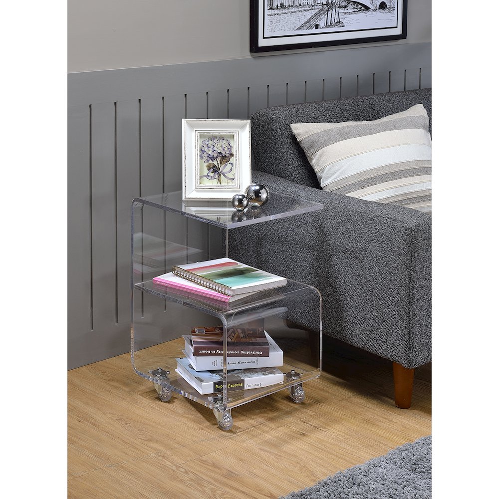Clear Lucite Acrylic G-Shape Cantilever Accent Table. Picture 2