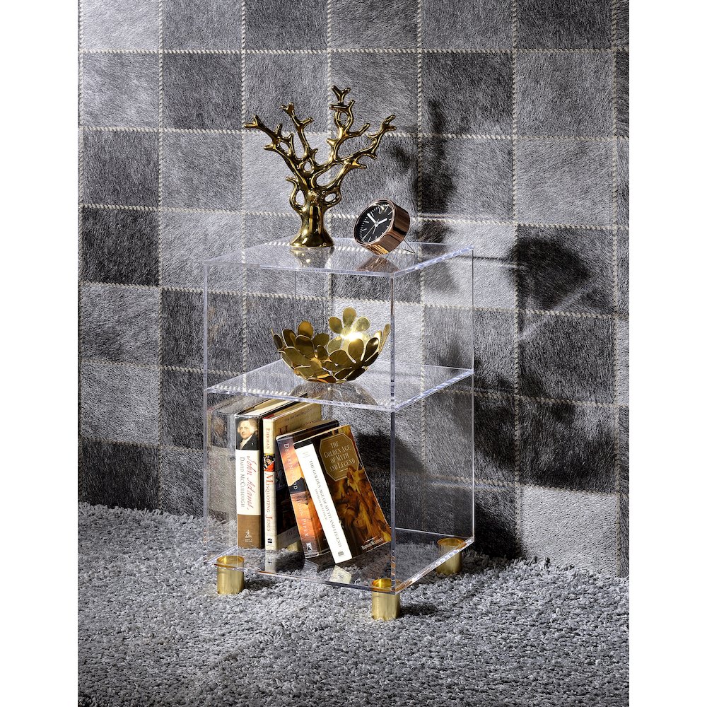 Acrylic Elson End Table with 4 Gold Legs. Picture 2