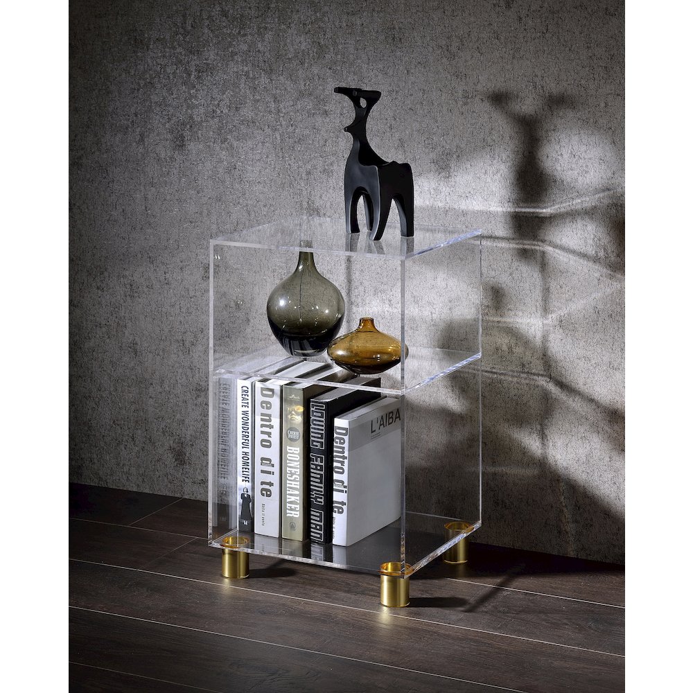 Acrylic Elson End Table with 4 Gold Legs. Picture 3