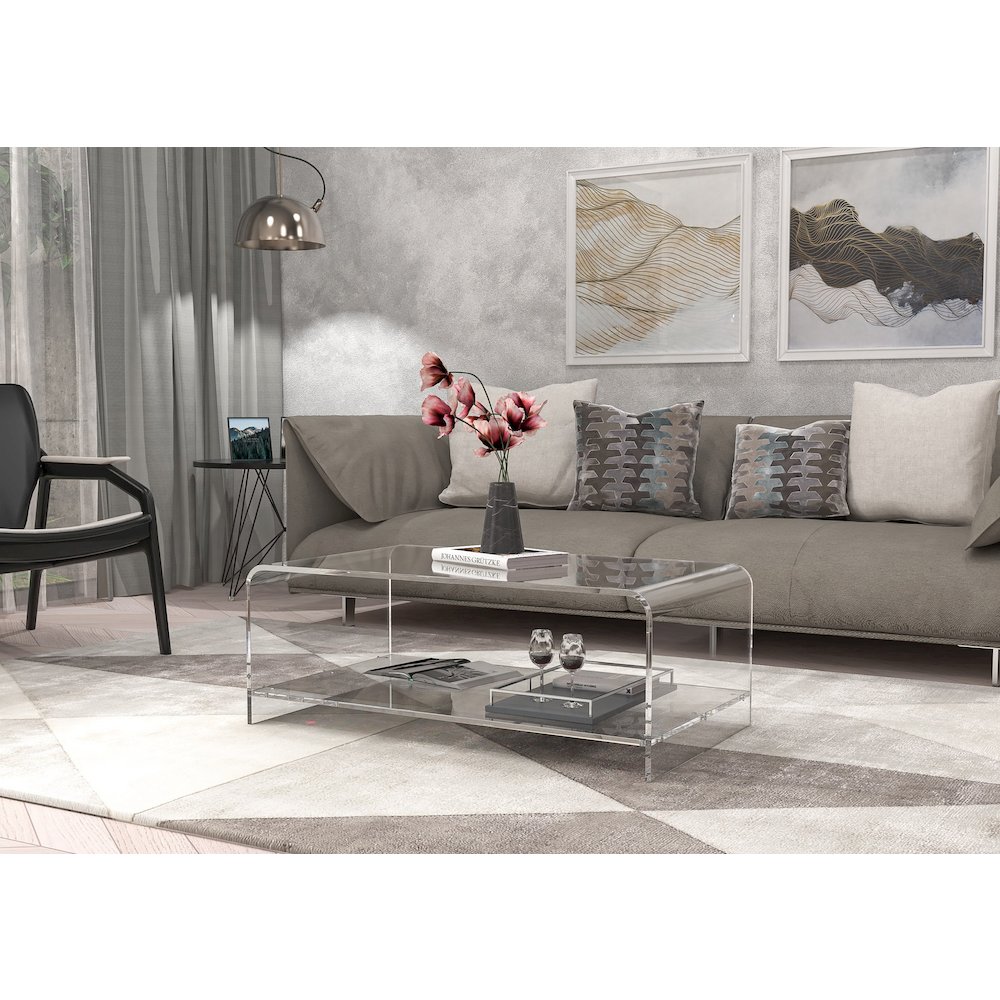 Clear Acrylic Two-Tier Lower Coffee Table Lucite Modern. Picture 4