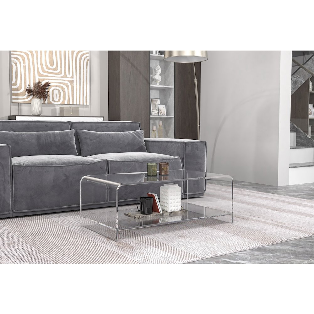 Clear Acrylic Two-Tier Lower Coffee Table Lucite Modern. Picture 5