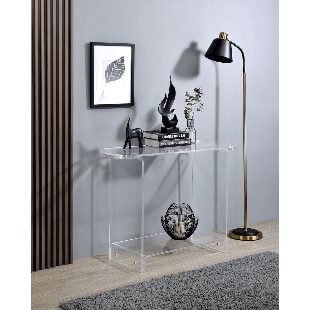 Clear Lucite Acrylic Console Table with Open Shelf. Picture 2