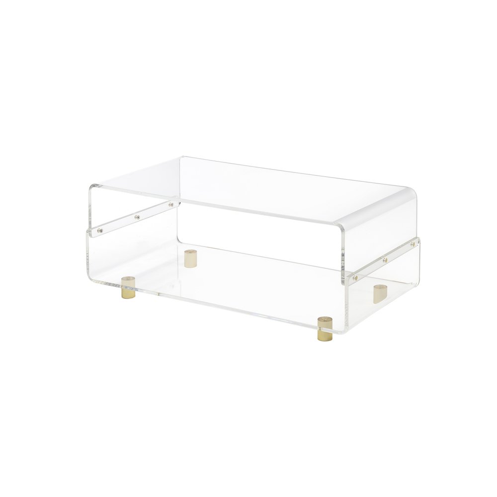 Gold Acrylic Coffee Table Glam Lucite Clear Glass Frame. Picture 1