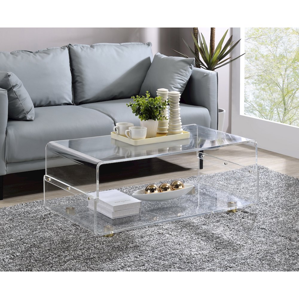 Gold Acrylic Coffee Table Glam Lucite Clear Glass Frame. Picture 2