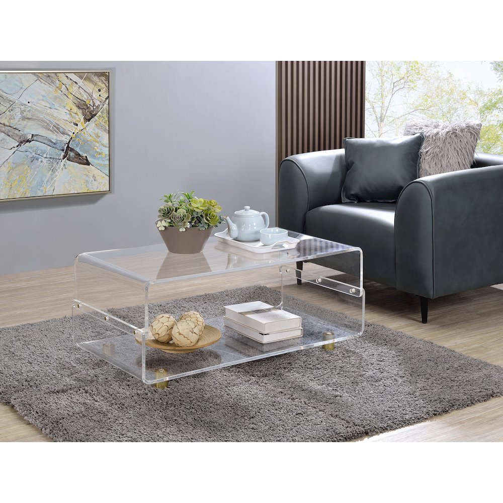 Gold Acrylic Coffee Table Glam Lucite Clear Glass Frame. Picture 3