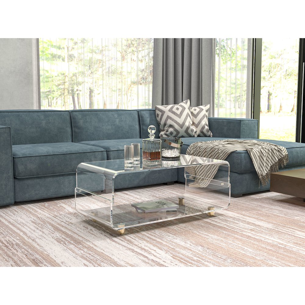 Gold Acrylic Coffee Table Glam Lucite Clear Glass Frame. Picture 5
