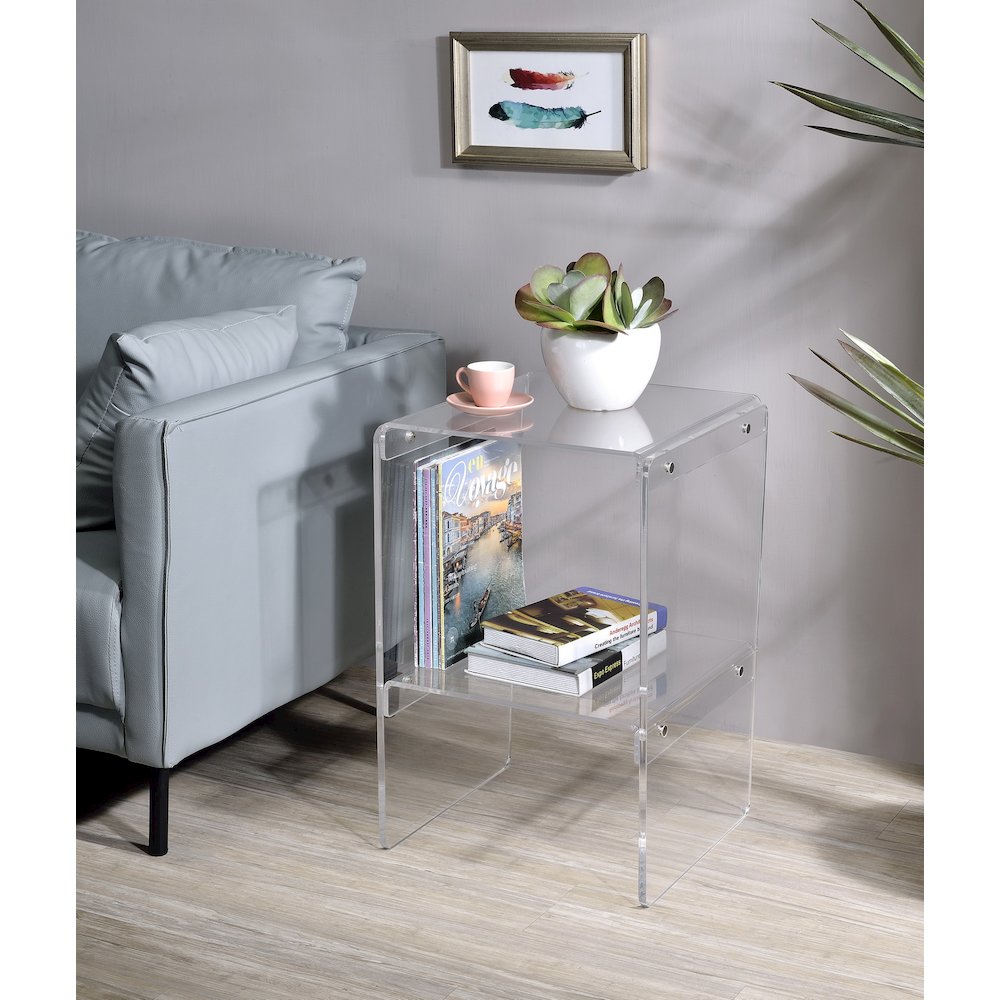 Clear Lucite Acrylic Two-Tier End Table Storage Shelf. Picture 2