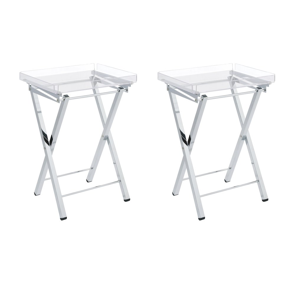 Clear Chrome Lucite Acrylic Folding End Table Set of 2. Picture 1