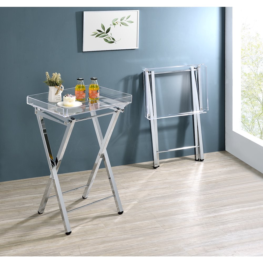 Clear Chrome Lucite Acrylic Folding End Table Set of 2. Picture 3