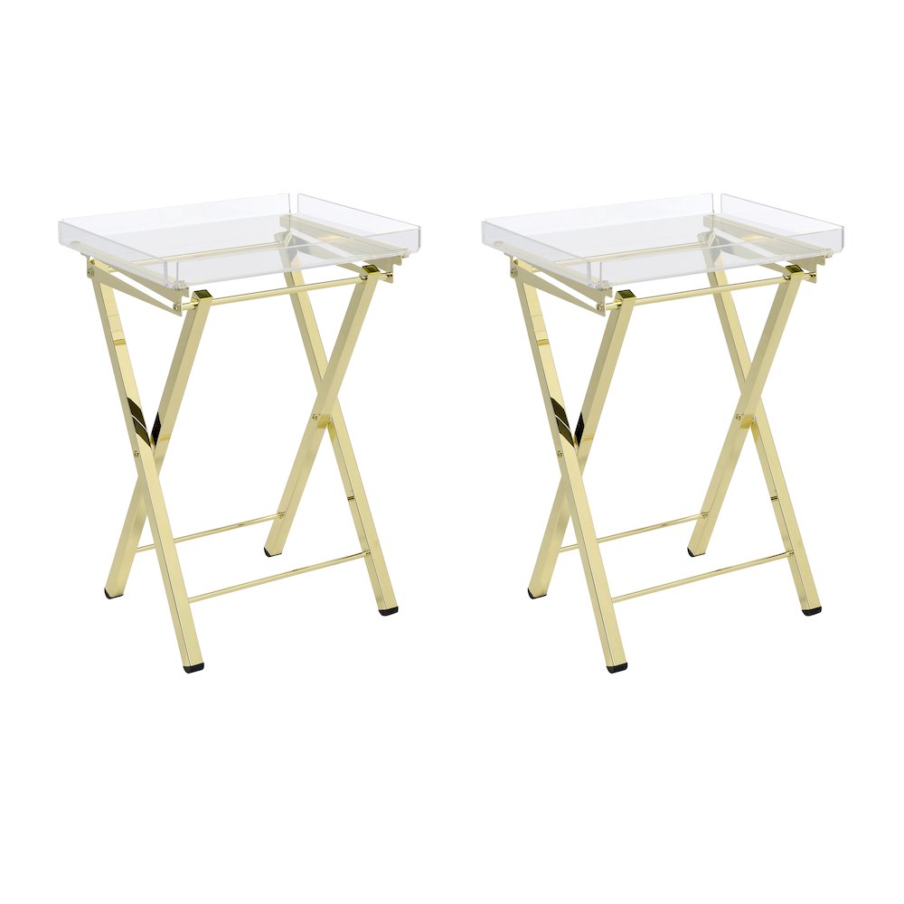 Gold Lucite Acrylic Folding End Table Glam Set of 2. Picture 1