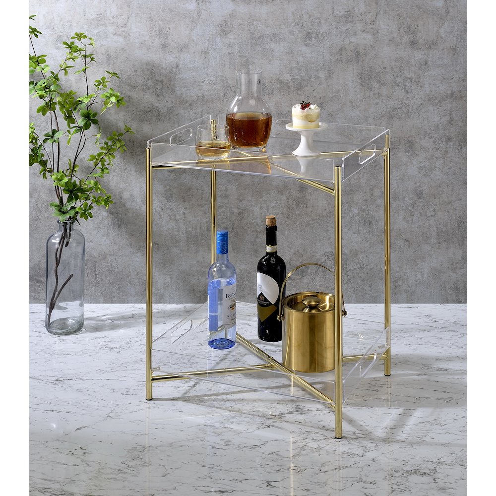 Gold Acrylic End Table Glam Lucite Transparent Accent. Picture 2