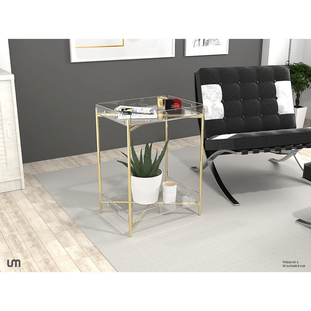 Gold Acrylic End Table Glam Lucite Transparent Accent. Picture 3