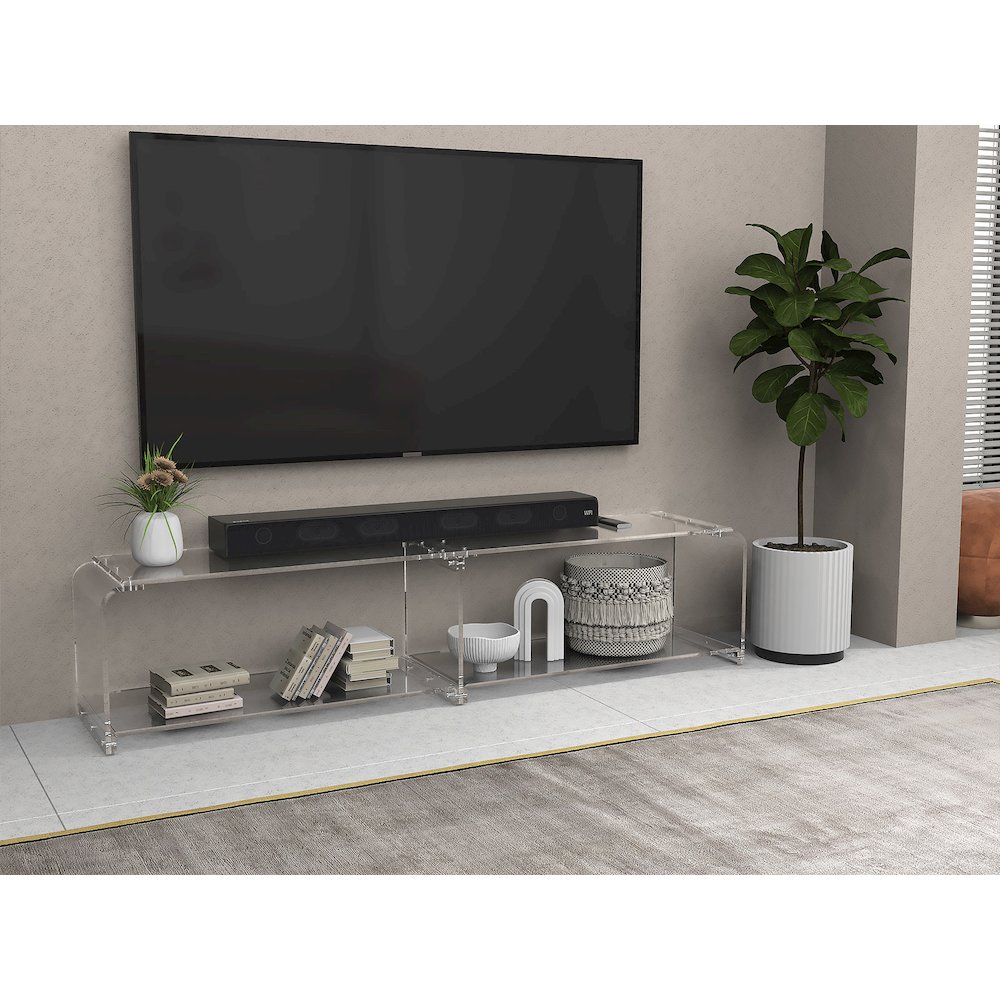 Clear Lucite Acrylic Wide TV Stand Entertainment Console. Picture 6