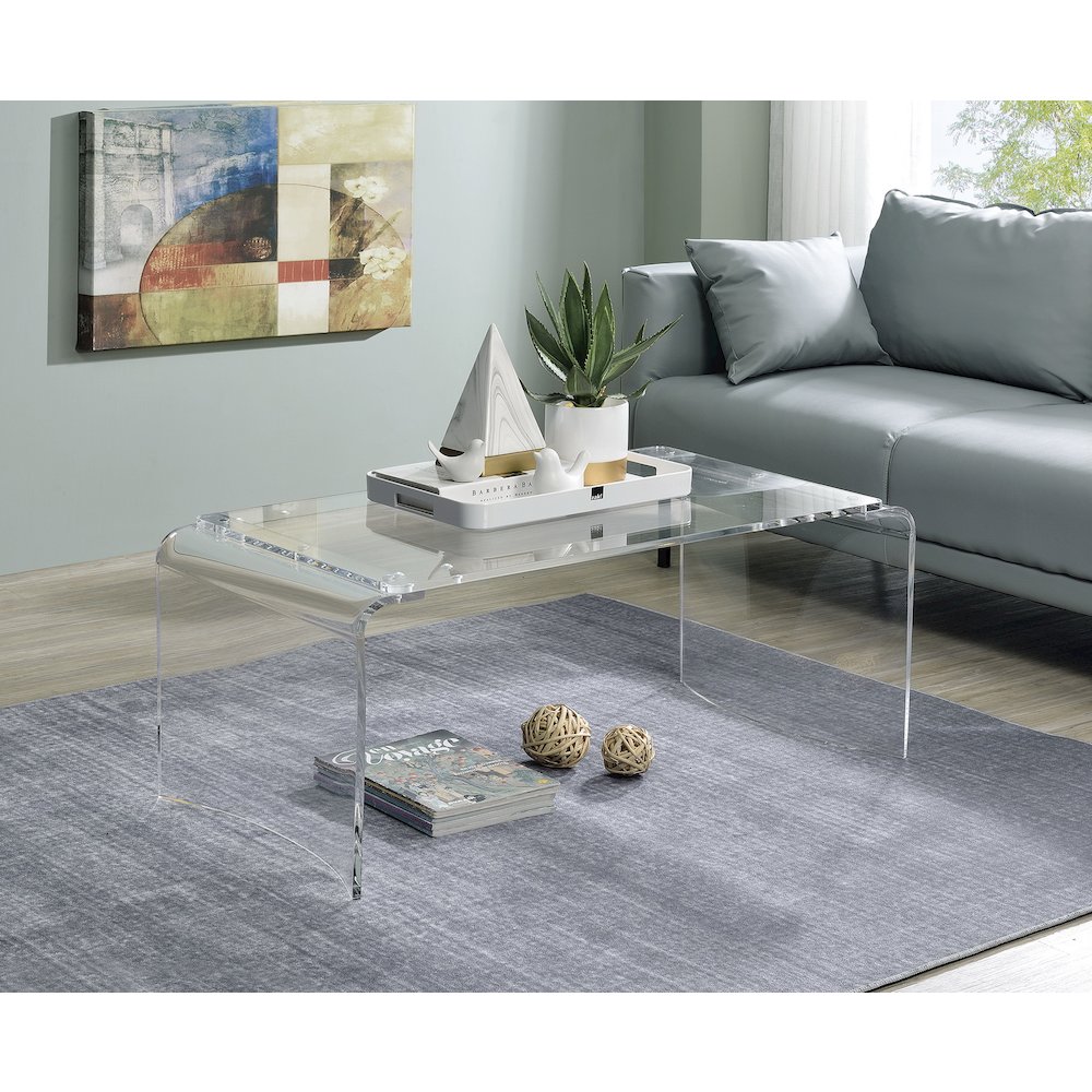 Clear Lucite Acrylic Wide Rectangular Coffee Table. Picture 2