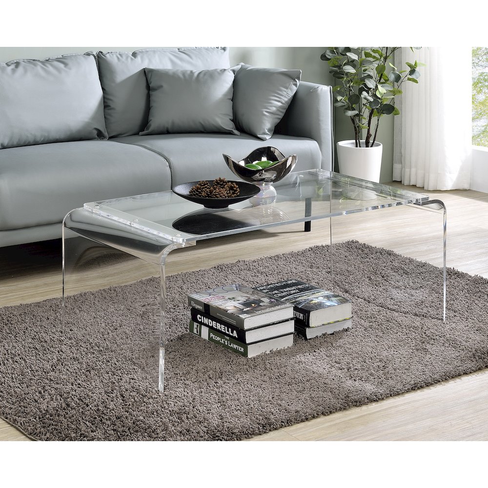 Clear Lucite Acrylic Wide Rectangular Coffee Table. Picture 3