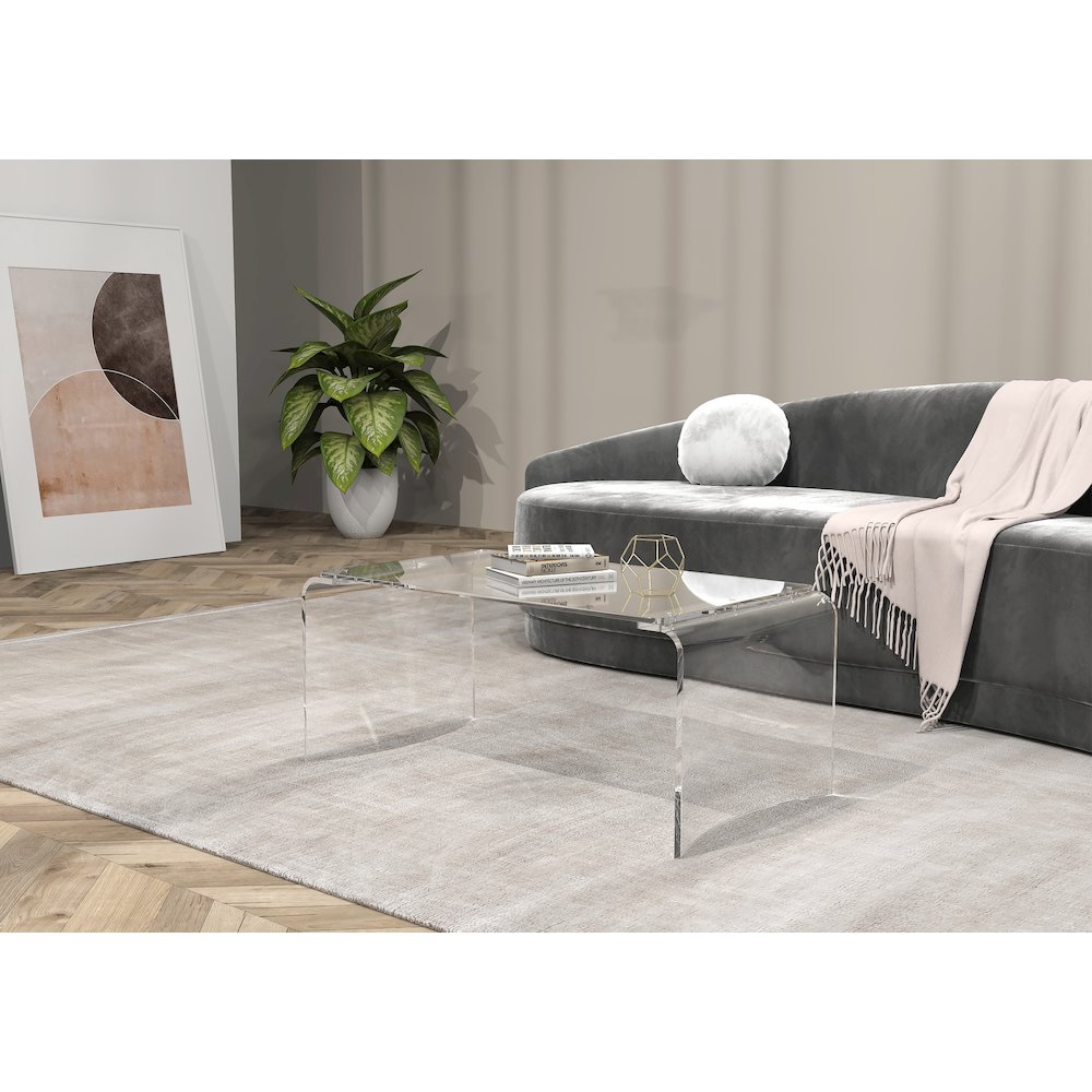 Clear Lucite Acrylic Wide Rectangular Coffee Table. Picture 4