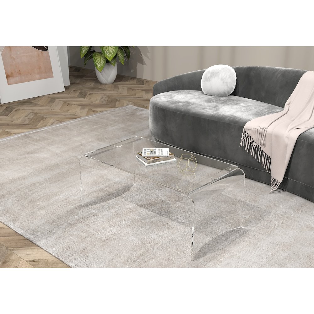 Clear Lucite Acrylic Wide Rectangular Coffee Table. Picture 6
