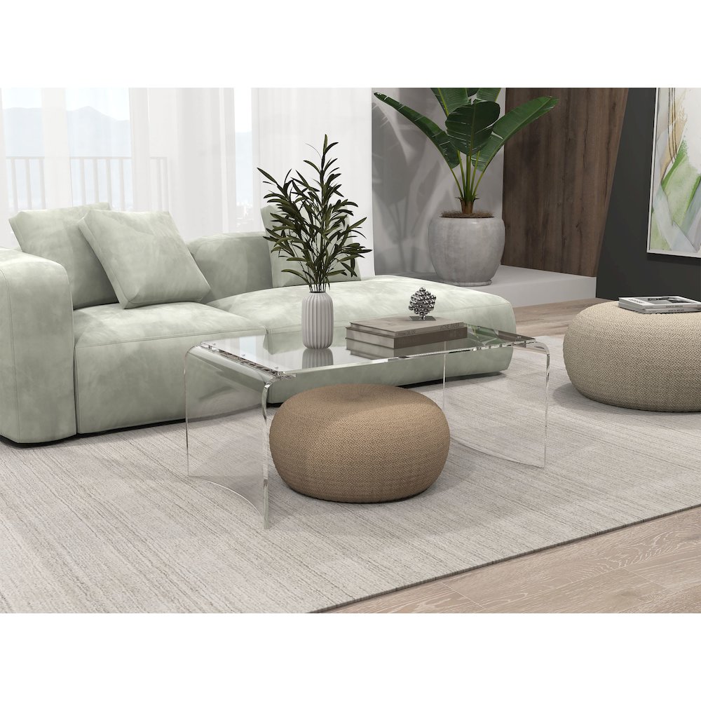 Clear Lucite Acrylic Wide Rectangular Coffee Table. Picture 5