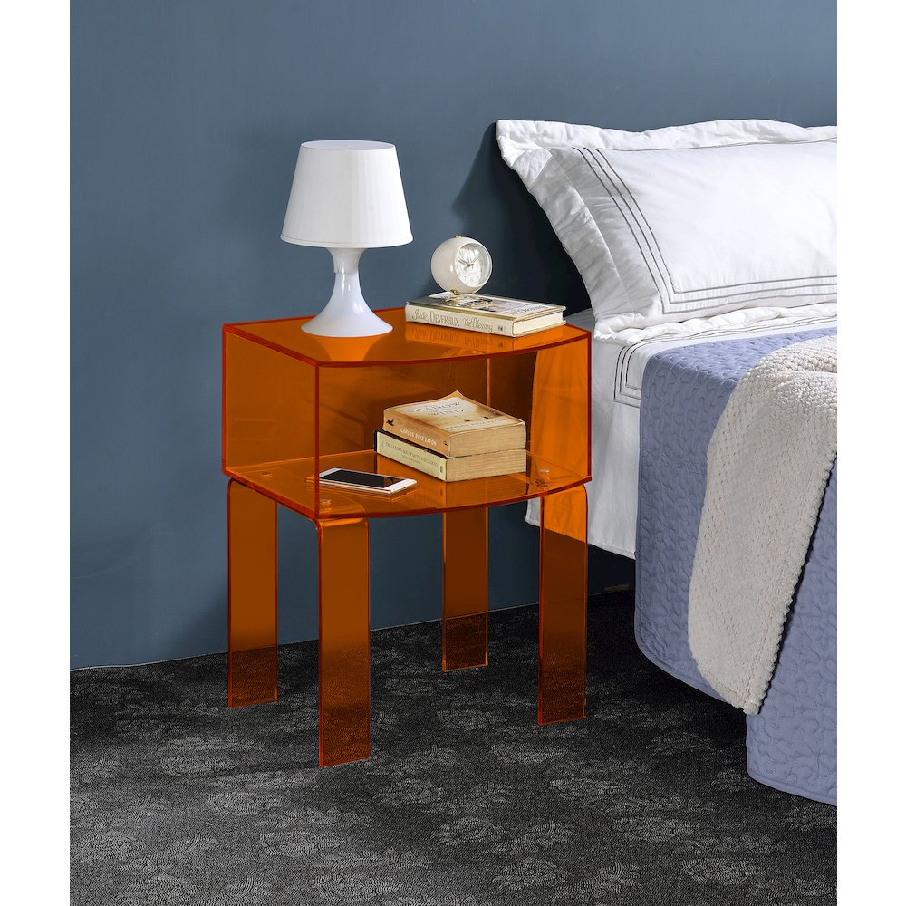 Orange Lucite Acrylic End Table Color Accent Piece. Picture 2