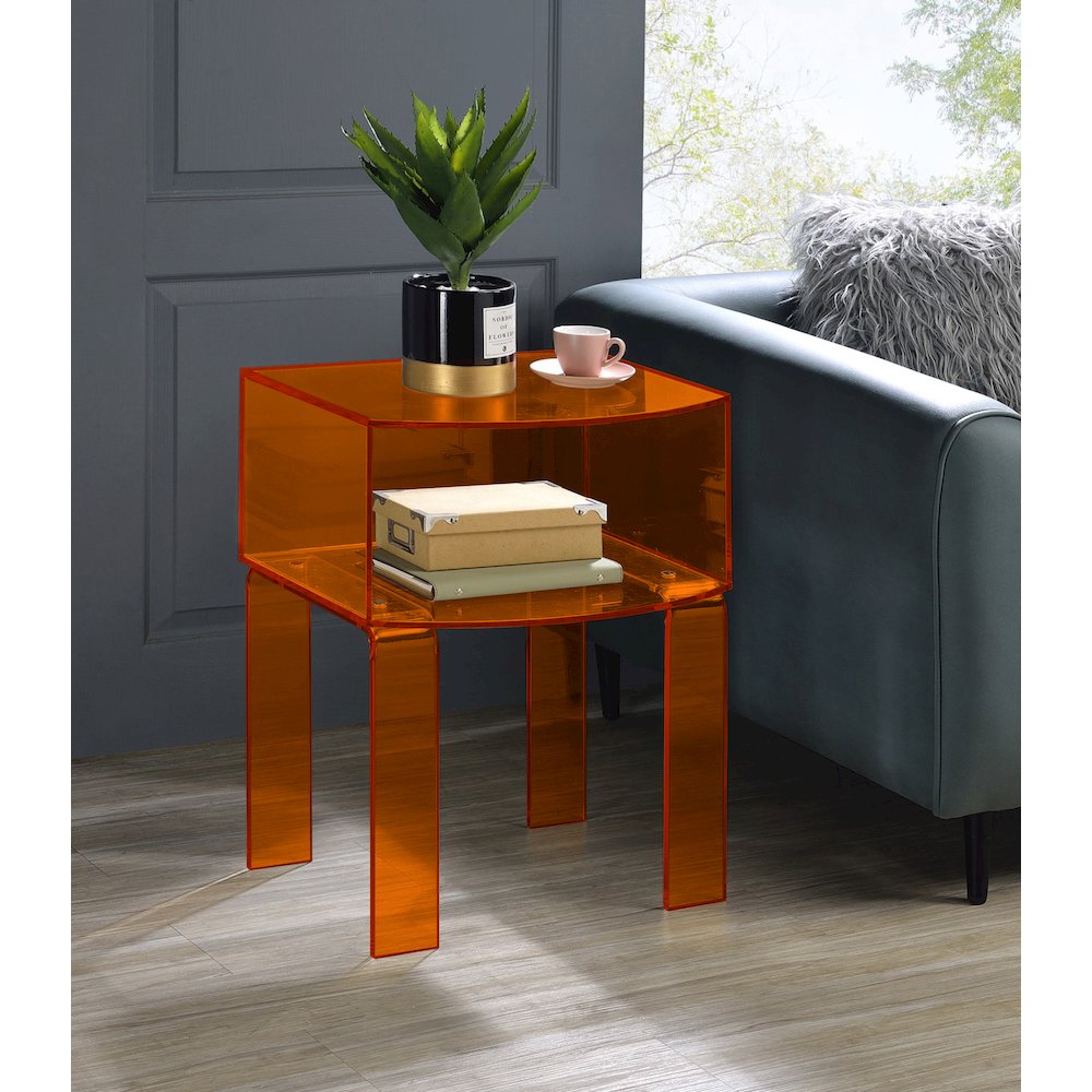 Orange Lucite Acrylic End Table Color Accent Piece. Picture 3