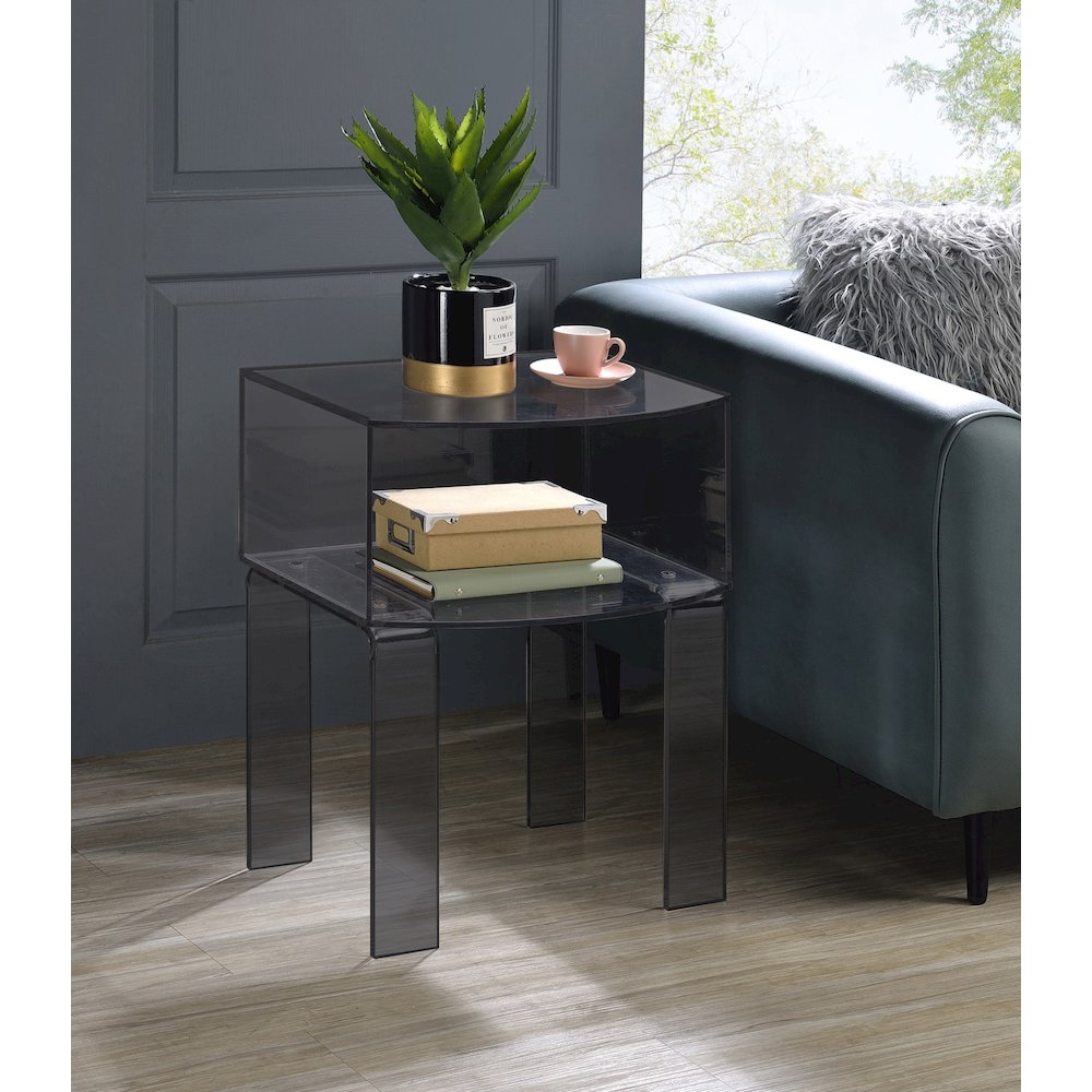 Smoke Gray Lucite Acrylic End Table Translucent Side. Picture 3