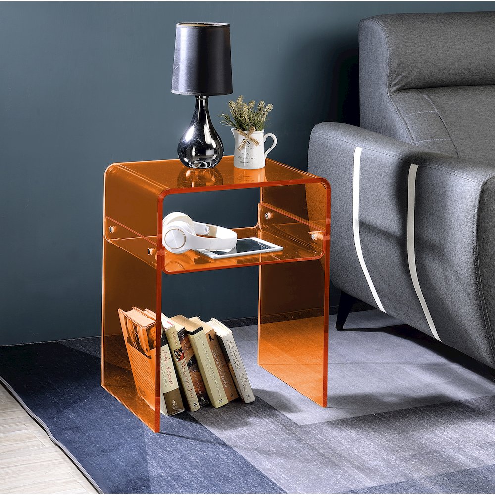 Orange Acrylic End Table Vivid Bold Lucite Side Accent. Picture 3