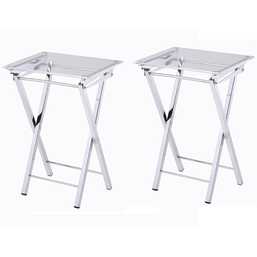 Clear Chrome Metal Frame Folding Tray Table Set of 2. Picture 1