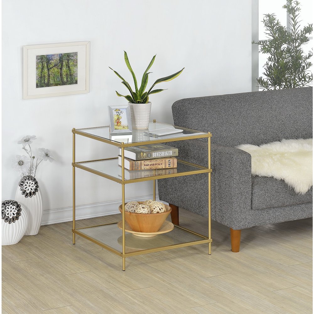 Gold Lucite Acrylic Glass Top Side Accent End Table Glam. Picture 2
