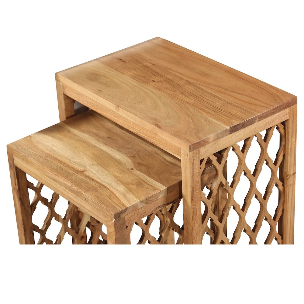 Brown Solid Acacia Wood Nesting Side Tables Set of 2. Picture 2
