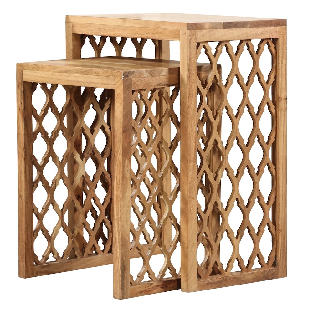 Brown Solid Acacia Wood Nesting Side Tables Set of 2. Picture 3