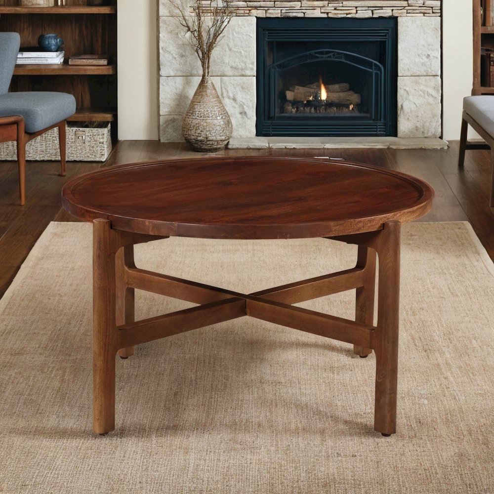Brown Solid Mango Wood Square Low Profile Coffee Table. Picture 5