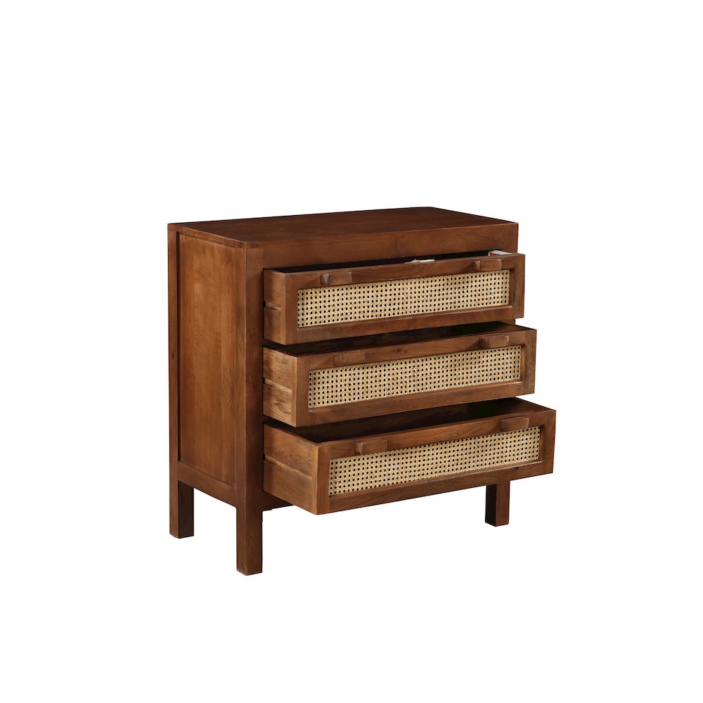 Brown Solid Natural Mango Wood Three-Drawer Sideboard. Picture 3