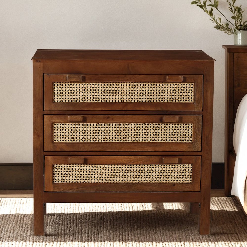 Brown Solid Natural Mango Wood Three-Drawer Sideboard. Picture 5