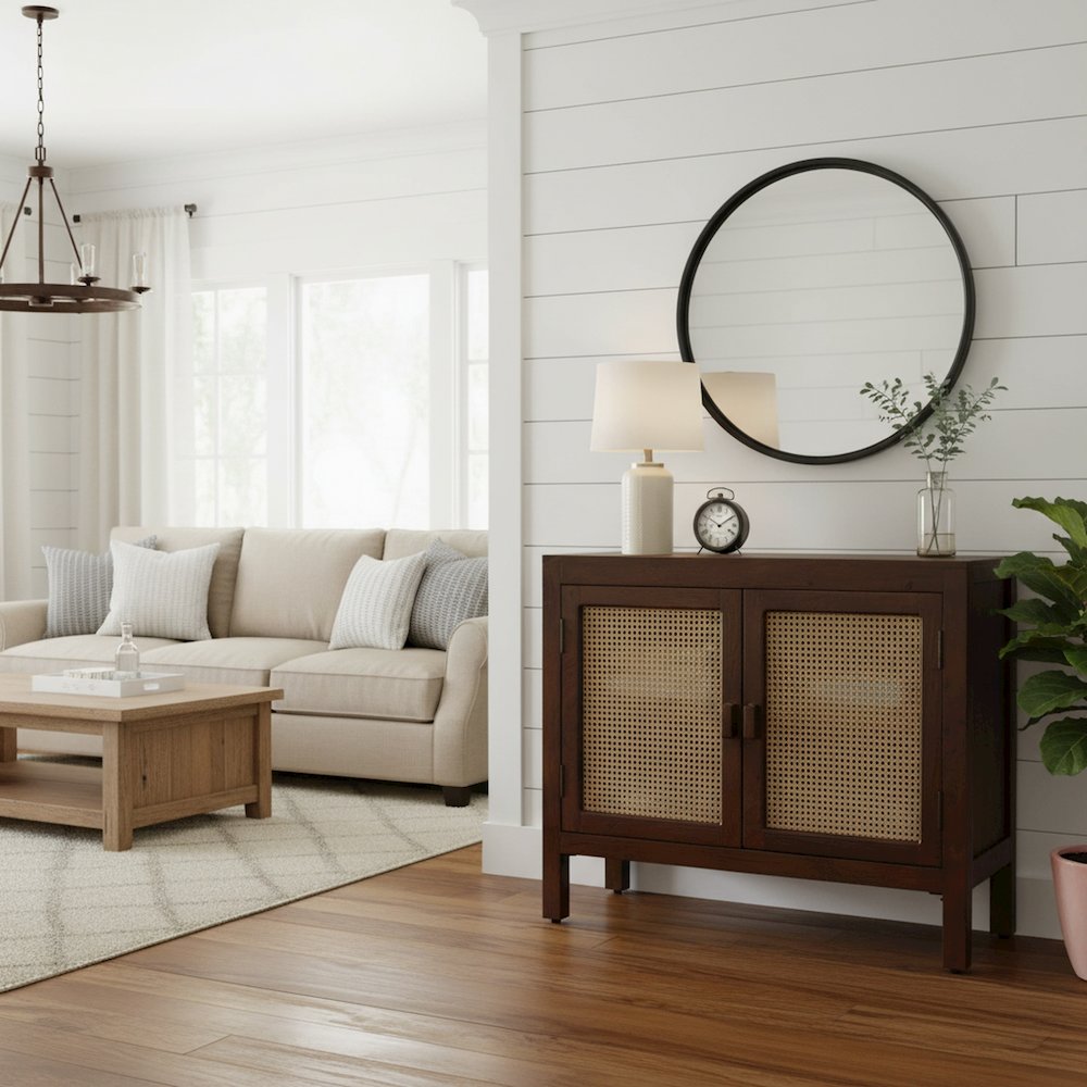 Brown Solid Natural Mango Wood Two-Door Sideboard Cabinet. Picture 6