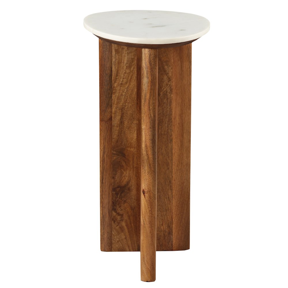 Brown Marble Top Mango Wood Accent Side Table Natural. Picture 5