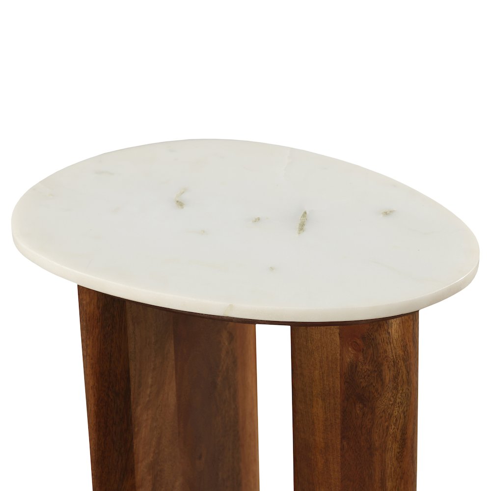 Brown Marble Top Mango Wood Accent Side Table Natural. Picture 4