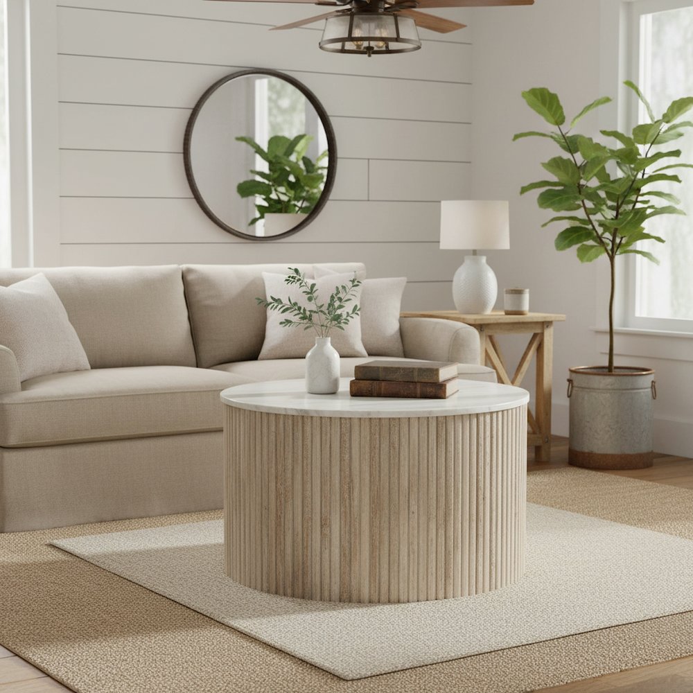 White Marble Top Solid Mango Wood Square Coffee Table. Picture 5