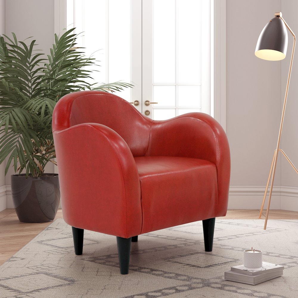 Julian Mid Century Arm Chair - Leatherette Red. Picture 5