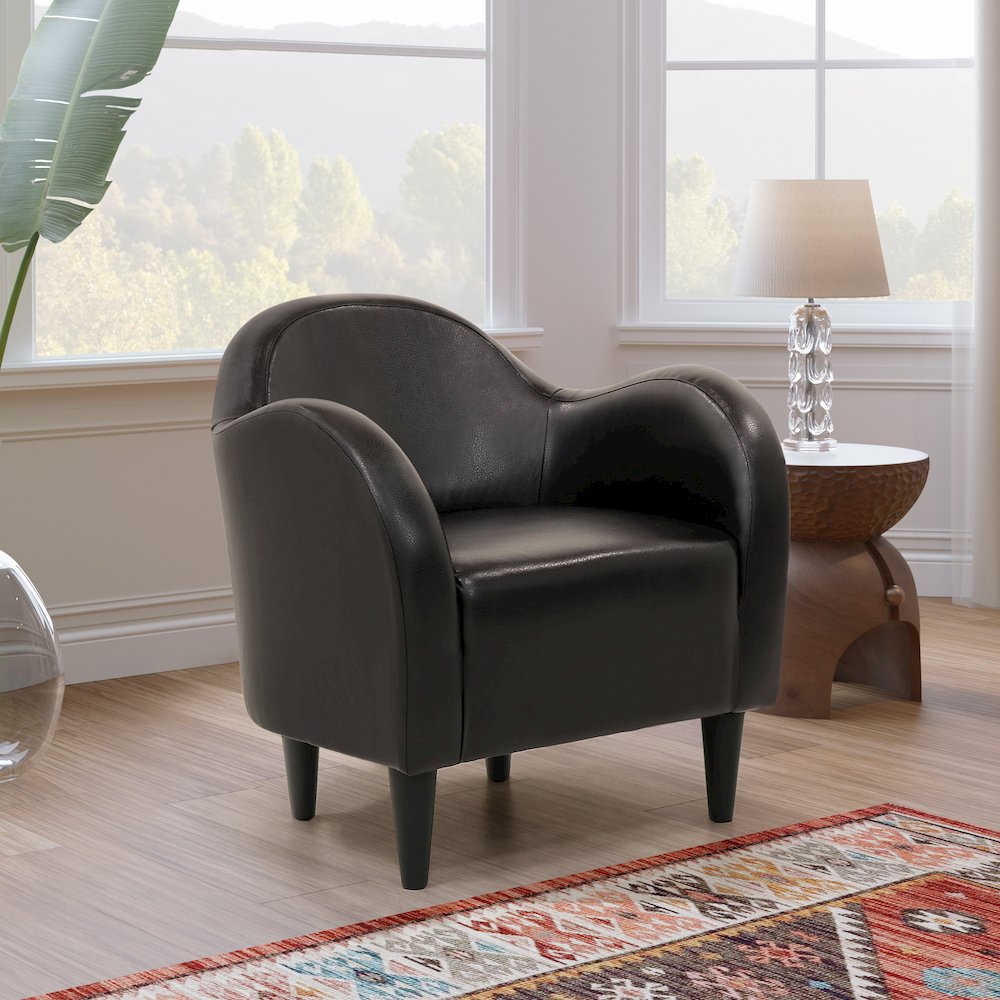 Julian Mid Century Arm Chair - Leatherette Black. Picture 5
