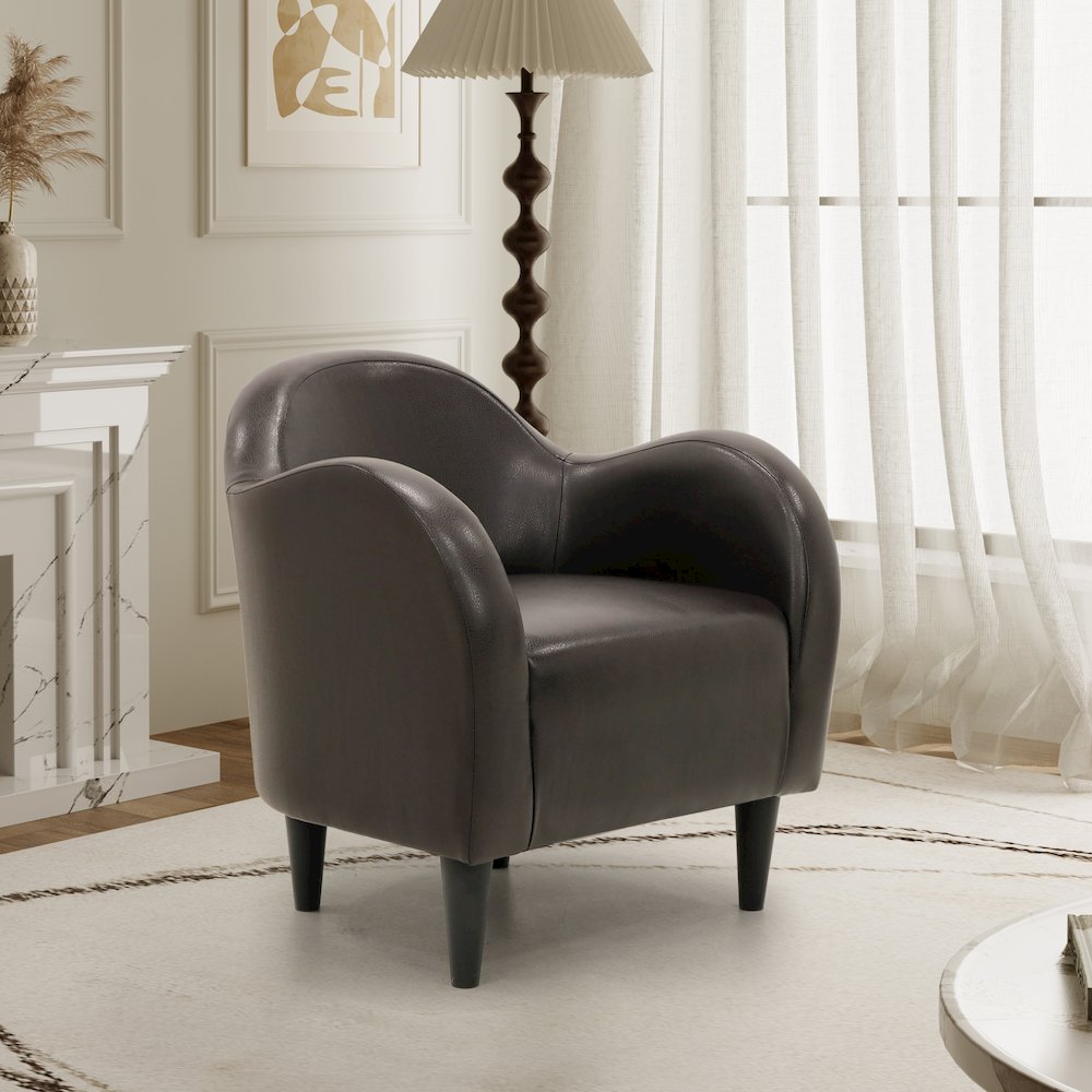 Julian Mid Century Arm Chair - Leatherette Brown. Picture 5